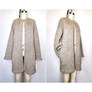 Vintage Chunky Knitted Wool Cardigan Sweater Gray with Pockets XS